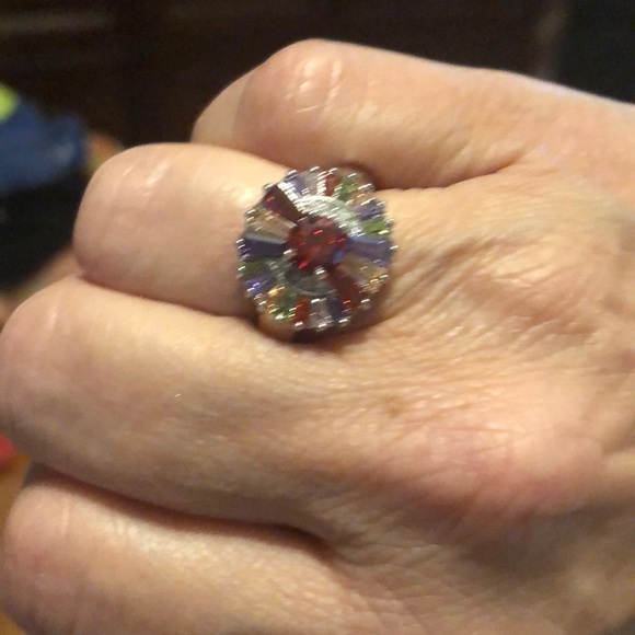 Platinum plated multi colored CZ ring size 9 - Picture 3 of 3